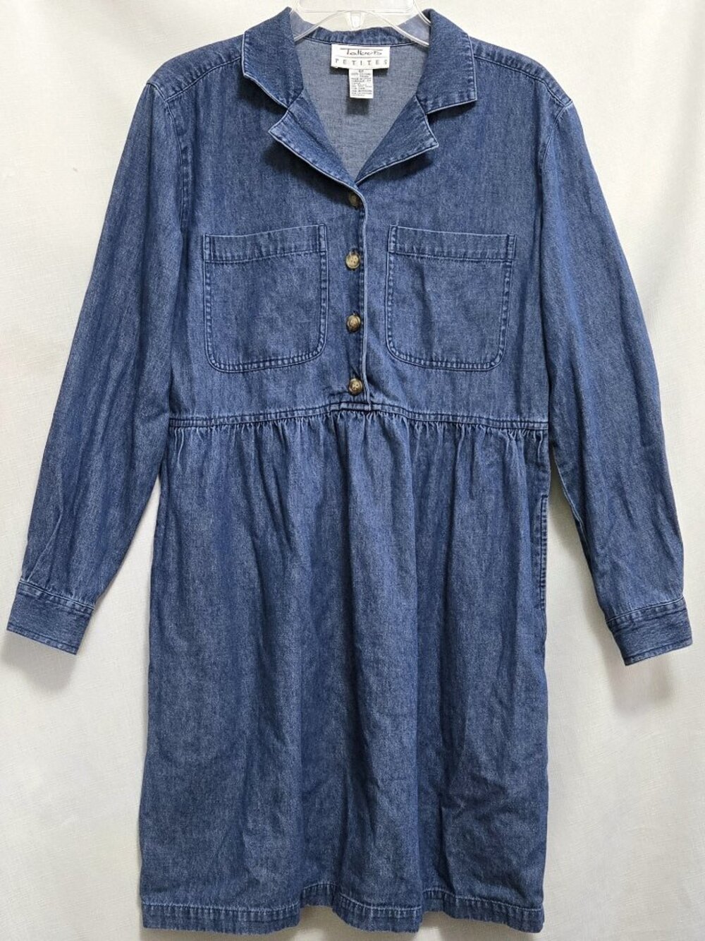 TALBOTS PETITE Long Sleeve 100% Cotton Denim Button Up Sheath Dress